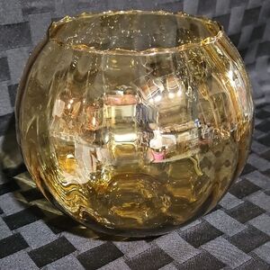 Italian Empoli Honey Amber Ribbed Optic Wide Mouth Vase